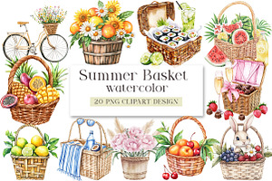 Summer Basket Sublimation Clipart, a Seasonal Illustration by DreamArtGraphic