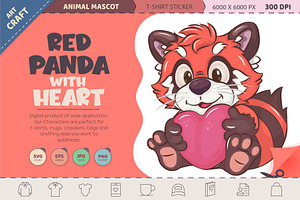 Cartoon Red Panda with Heart., an Animal Illustration by KENO Mascots