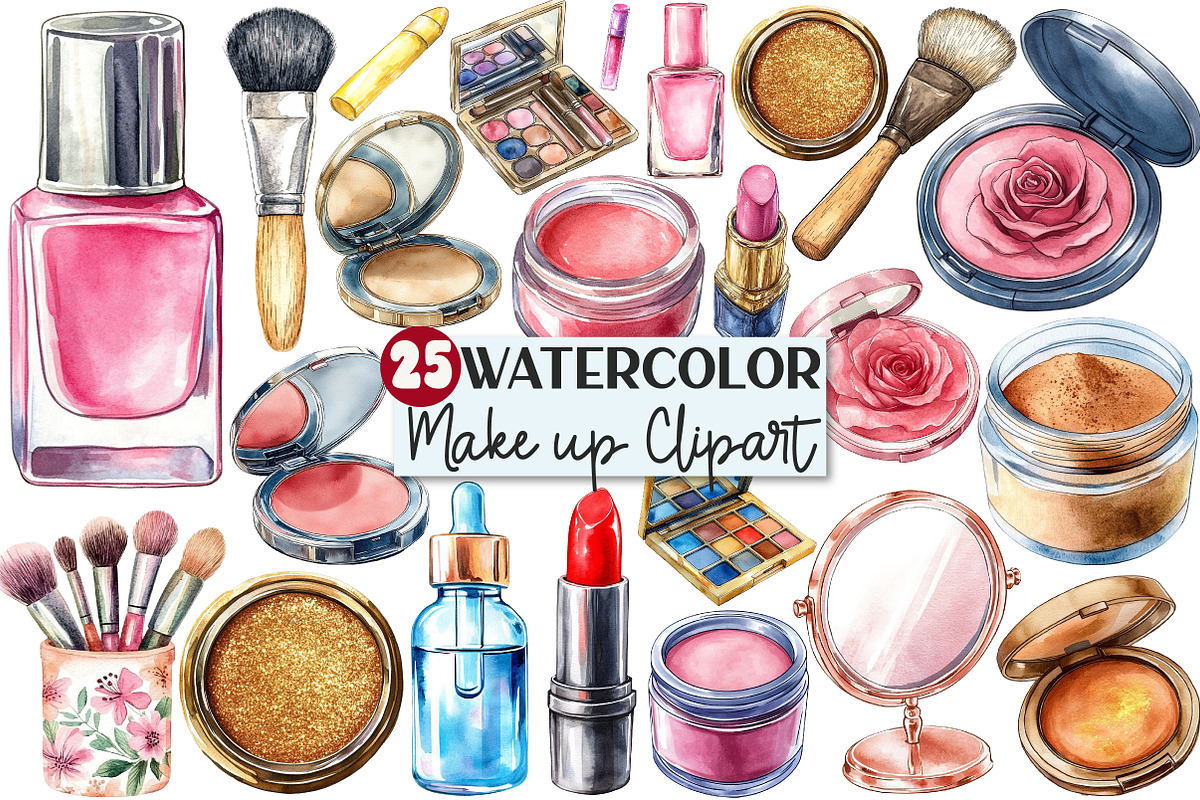 Watercolor Make up Clipart, an Illustration by Rose Art (Photo 1 of 4)