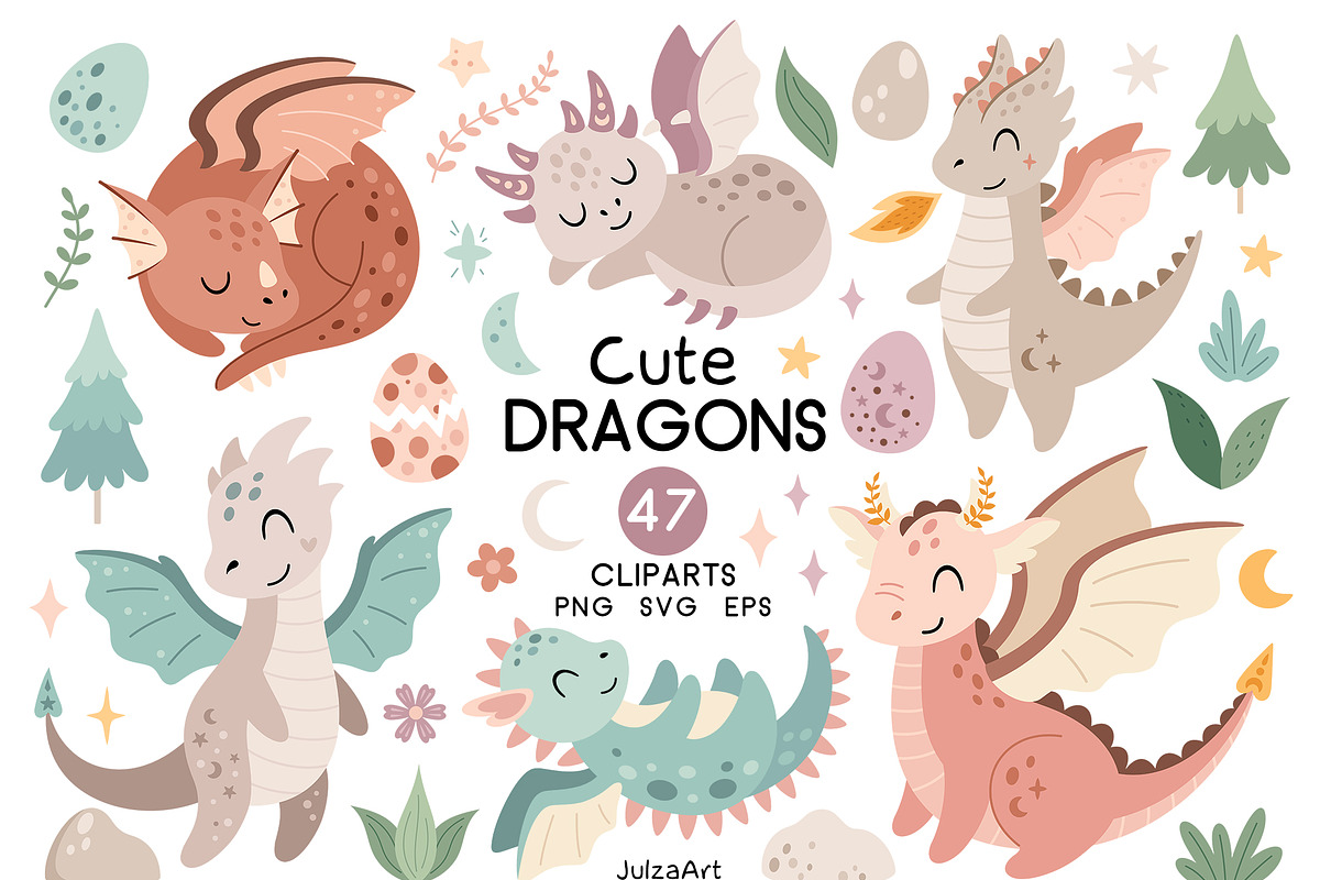 Cute dragon girl clipart, an Animal Illustration by JulzaArt (Photo 1 of 6)