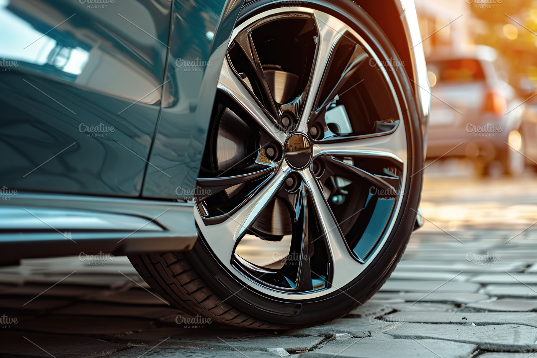 Car wheel with new tire closeup, a Transportation Photo by AlyaAnd
