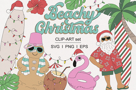 Tropical Beach Christmas clipart set