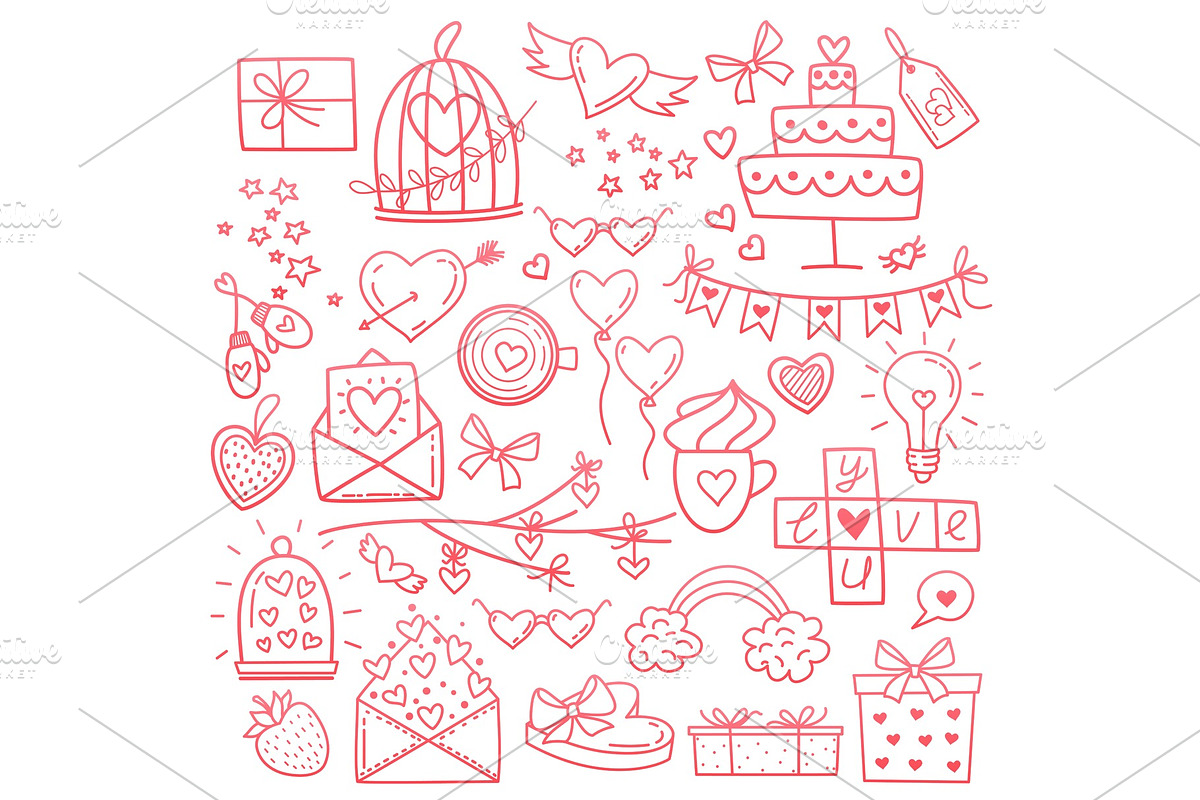 Sketchy vector hand drawn doodles cartoon set of Love and Valentine s ...