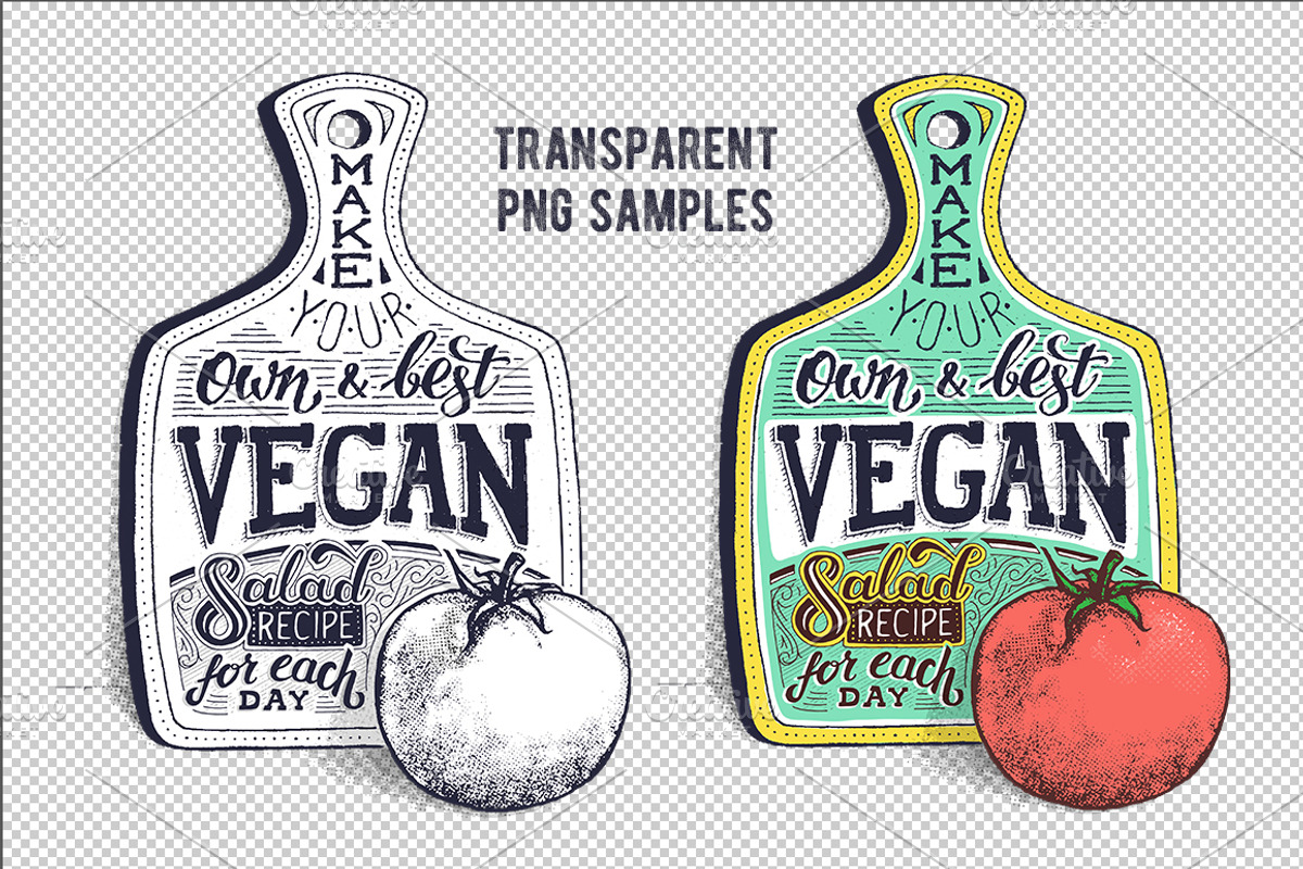 Vegan salad. Hand lettering poster, a Decorative Illustration by yurlick (Photo 4 of 4)