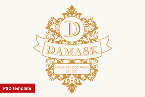 Damask, royal baroque emblem, PSD