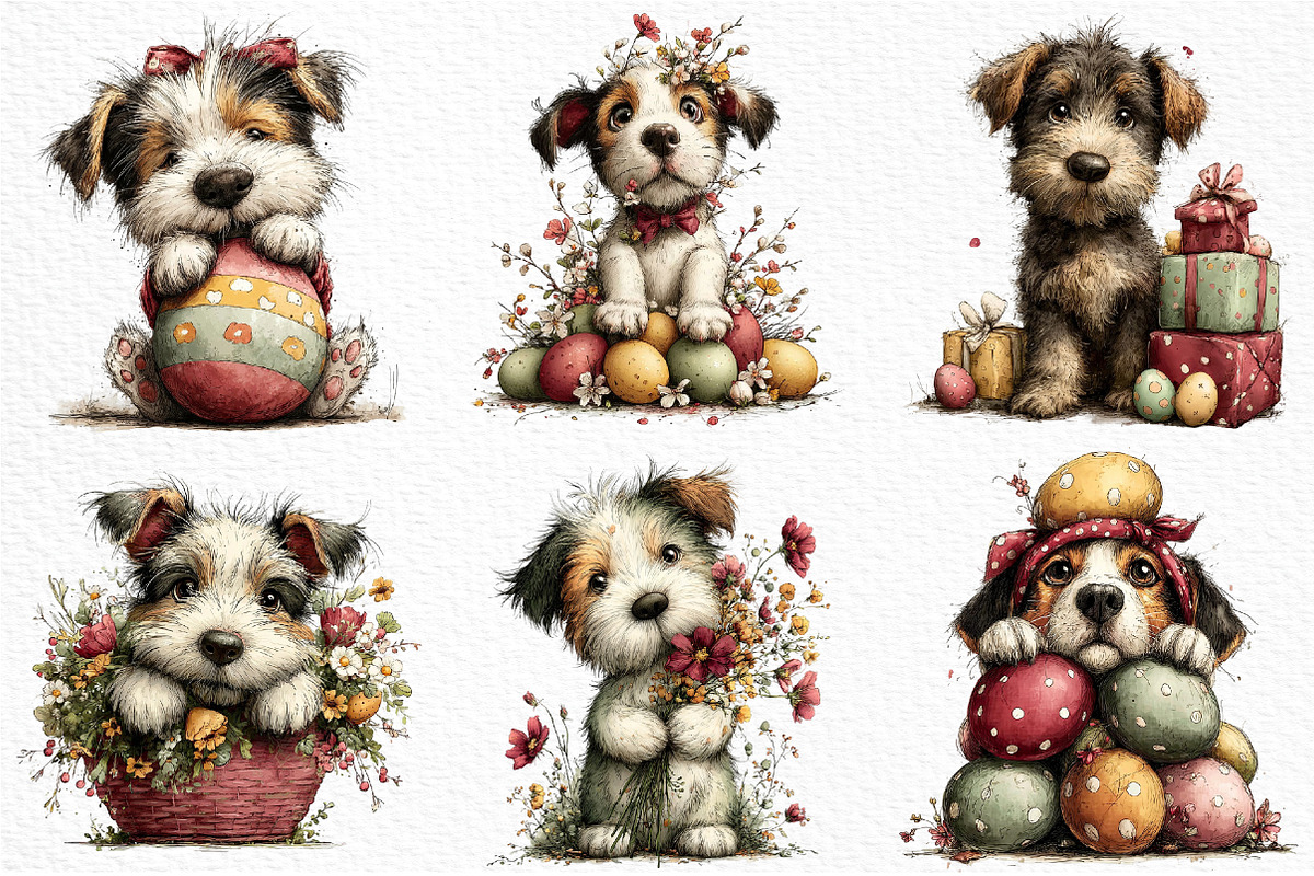 Whimsical Easter Dogs Clipart Png, an Illustration by Craft Nest (Photo 5 of 11)