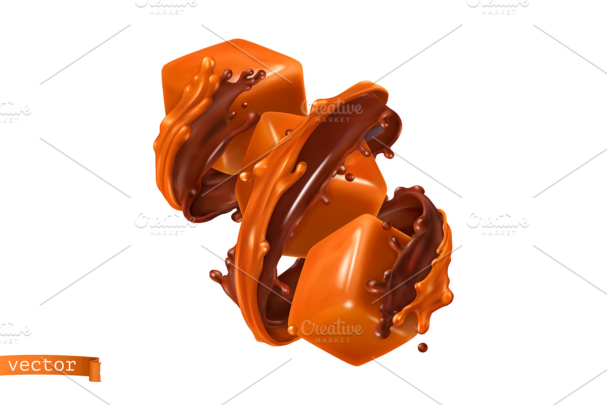 Fudge sweet caramel realistic vector, a Decorative Illustration by Allevinatis Studio (Photo 2 of 5)