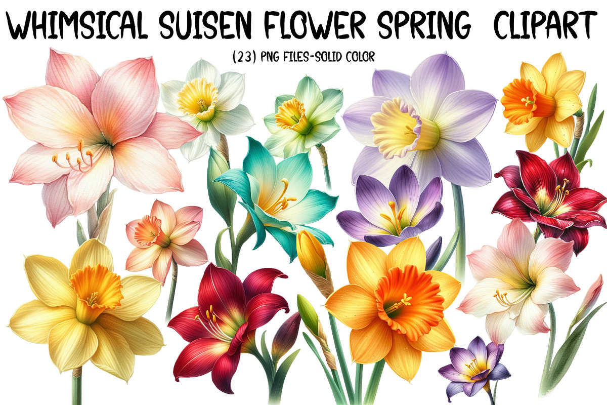 Whimsical Suisen flower spring Clip, an Illustration by Designworld (Photo 1 of 5)