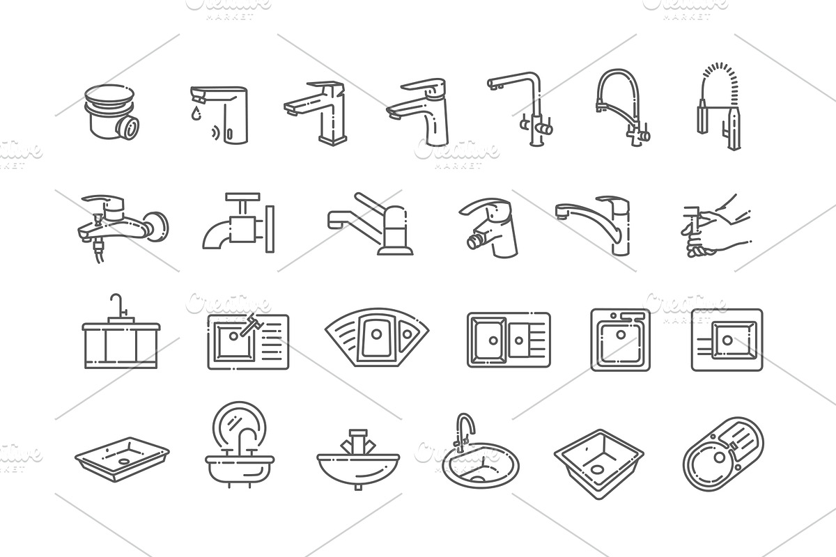 Plumbing and Sink Line Icons Set, an Outline Icon by Tettygreen (Photo 2 of 2)