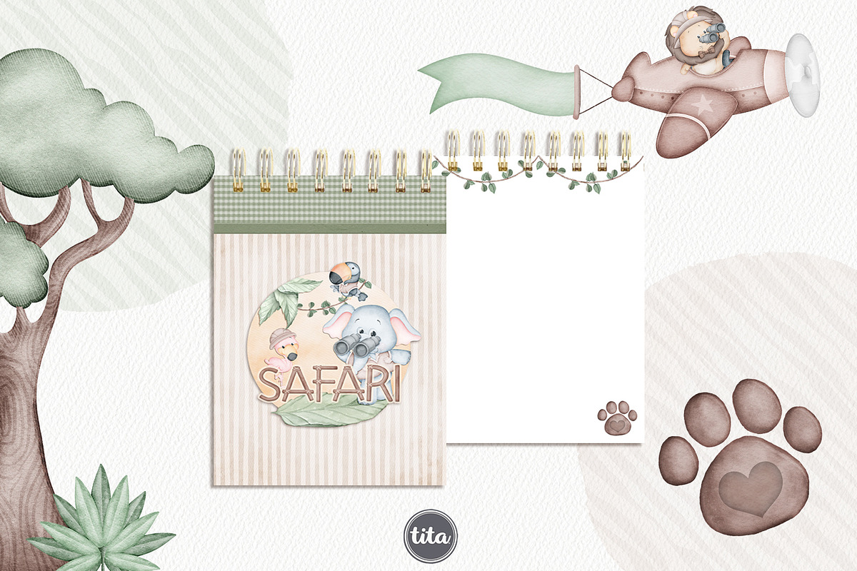 Watercolor Safari clipart & patterns, an Animal Illustration by Tita Creative Studio (Photo 2 of 5)