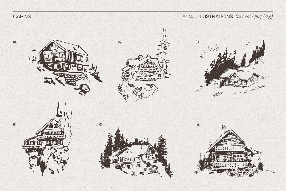 Huge Collection of Cabin Sketches, an Empty State Illustration by TheMountBirdStudio (Photo 4 of 15)