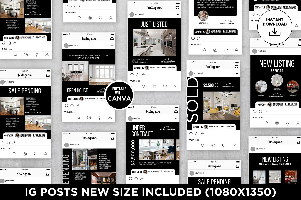 Real Estate Instagram Posts Canva, a Social Media Template by CreativeVinesStore (Photo 7 of 14)