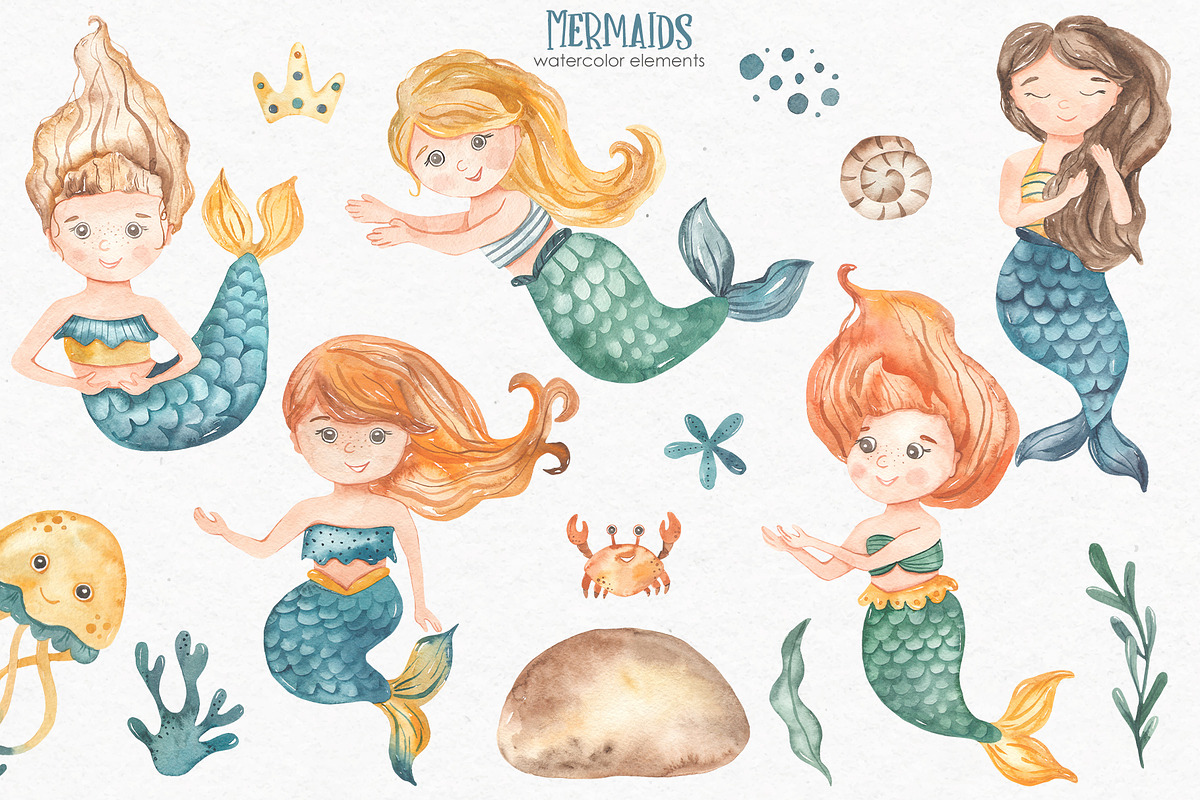 Mermaids watercolor collection, an Animal Illustration by Marina Ermakova (Photo 2 of 16)