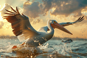 White pelican are flying above the beach, an Animal Photo by AlyaAnd