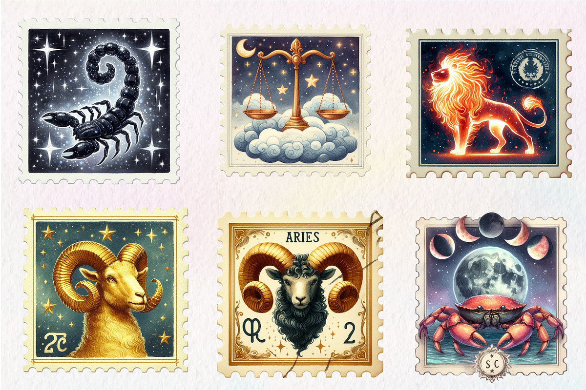 Zodiac Postage Stamps Clipart, an Illustration by CreationArt (Photo 3 of 5)