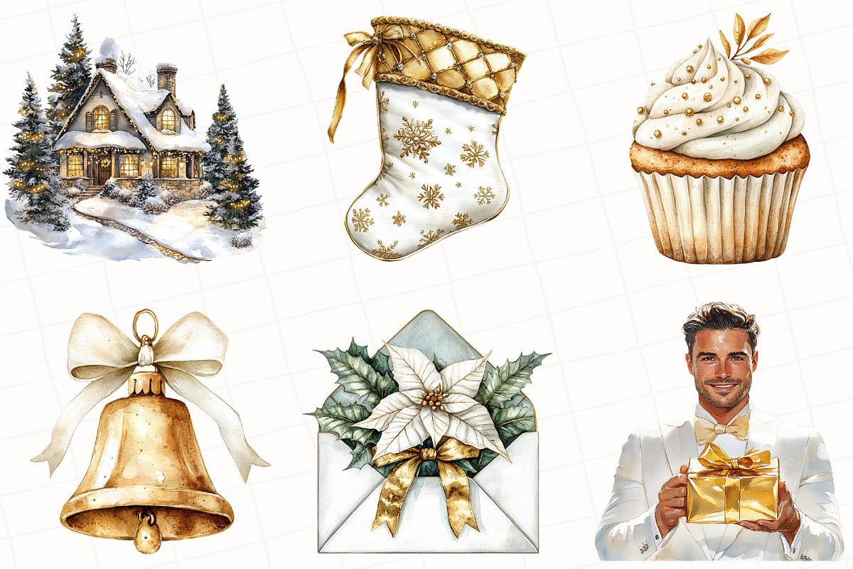 White & Gold Christmas Clipart, an Illustration by OK Design (Photo 4 of 5)