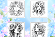 Adults Flower Girl Coloring Pages, a Person Illustration by Design Zone (Thumbnail 3 of 5)