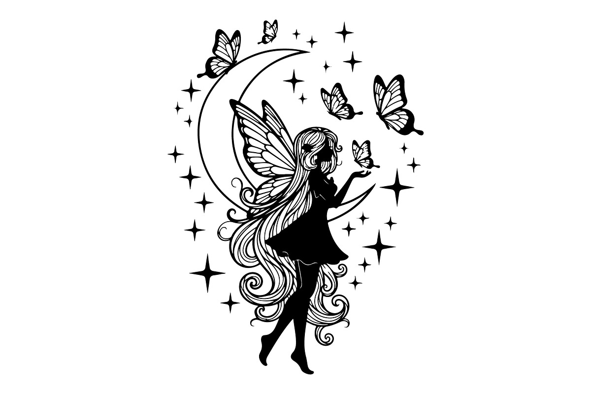 Fairy Moon Butterfly Silhouette, an Object Illustration by Gaye Art (Photo 20 of 31)
