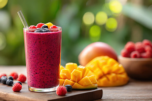 Refreshing berry smoothie in a glass, a Food & Drink Photo by AlyaAnd