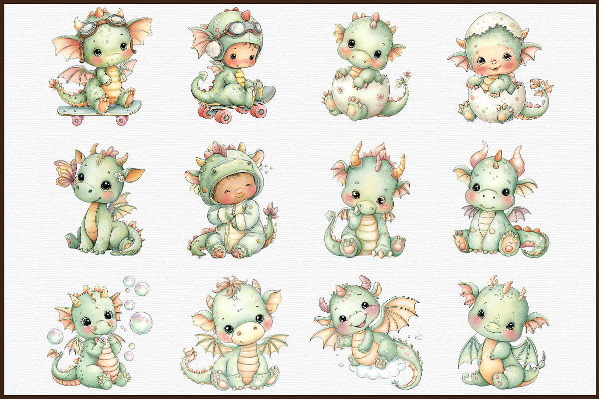Cute Baby Dragons Clipart, an Illustration by Sublimation Artist (Photo 3 of 6)