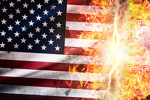 USA Iran Flags Explosive Confrontation, an Object Illustration by Davizro's Market