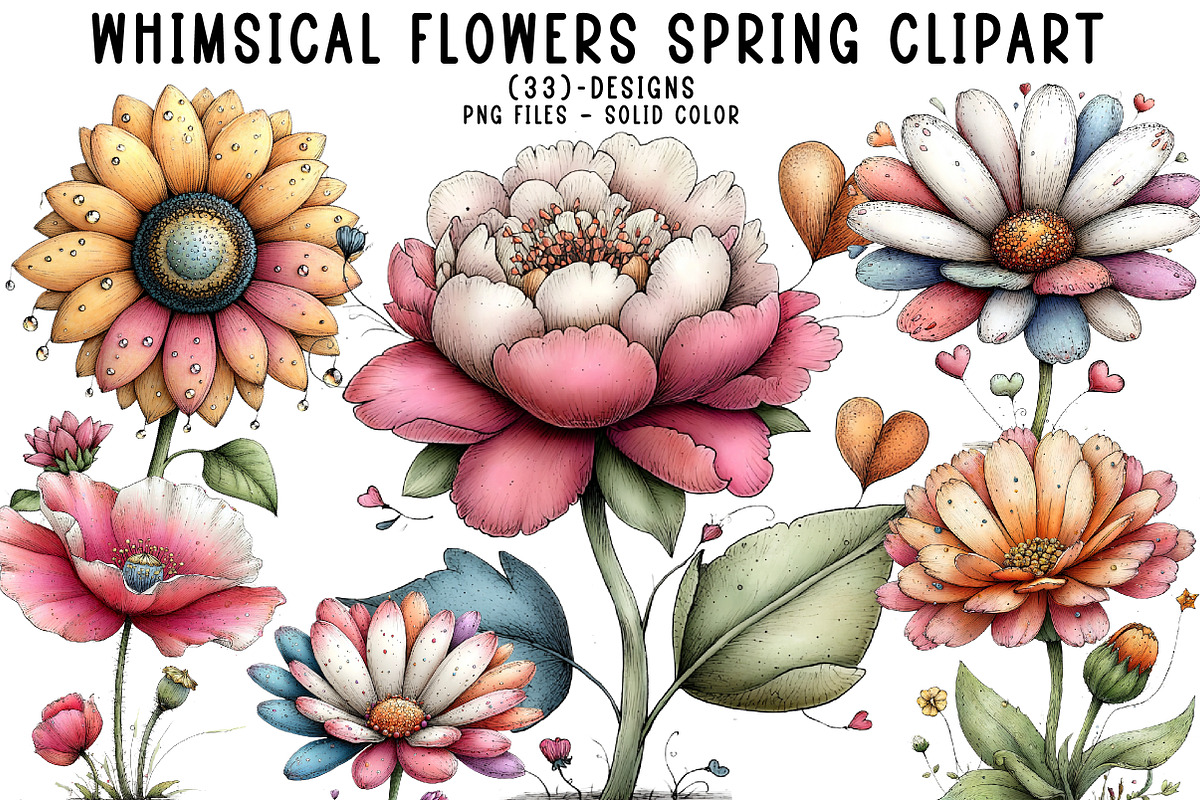 Whimsical flowers spring clipart, an Illustration by CreationArt (Photo 1 of 5)