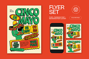 Cream Quirky Cinco De Mayo Flyer Set, a Flyer Template by graphicook