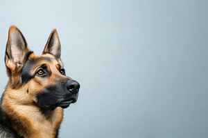 Alert German Shepherd dog looking to the side against a blank gr, an Animal Photo by José Manuel Gelpi
