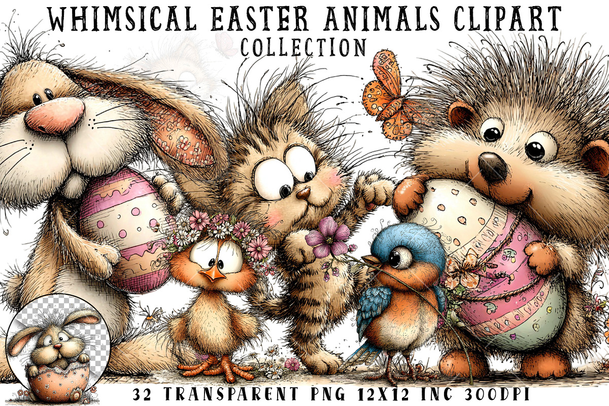 Whimsical Easter Animals Clipart, an Illustration by OK Design (Photo 1 of 6)