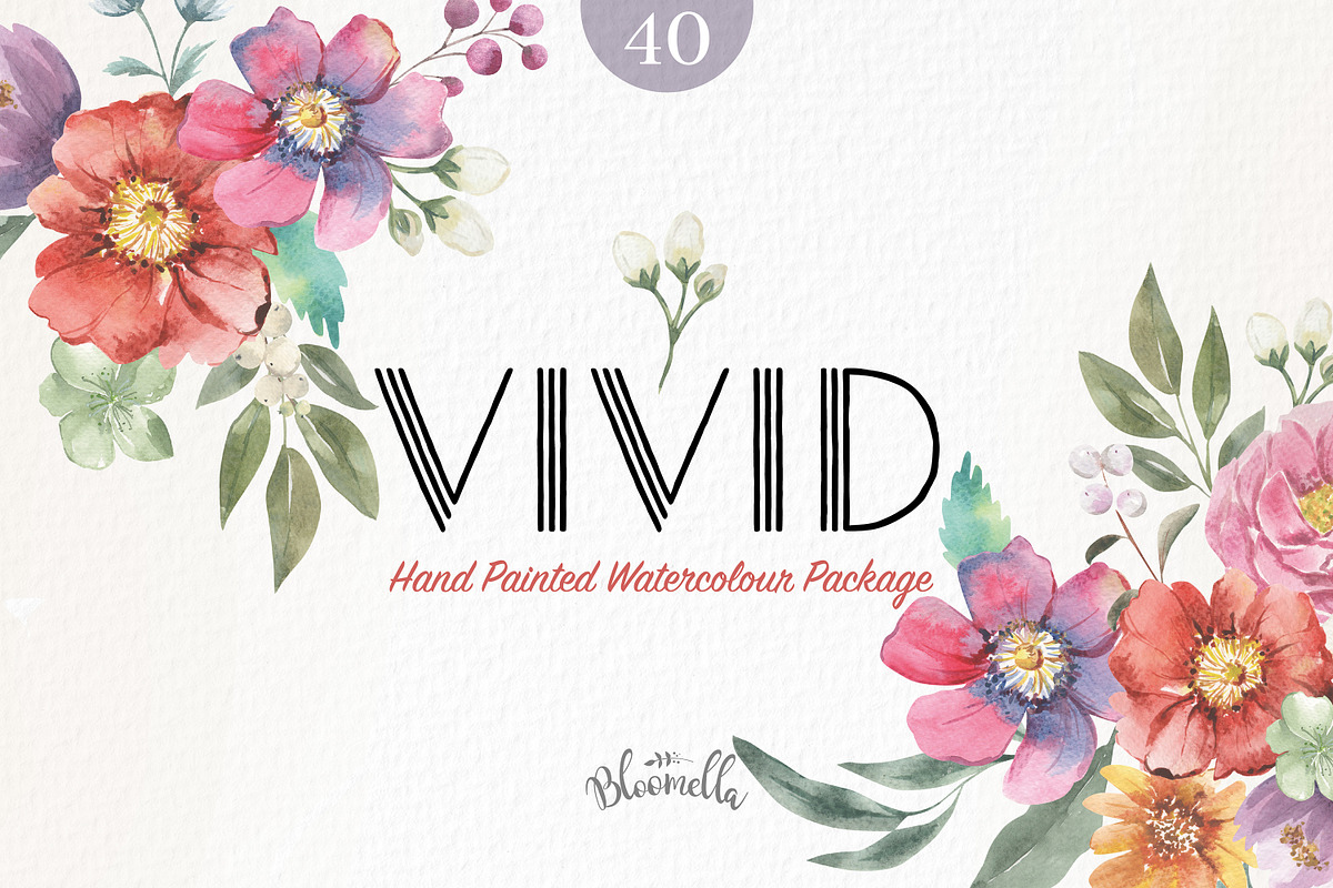Vivid Watercolor Floral Clipart, an Illustration by Bloomella (Photo 1 of 5)