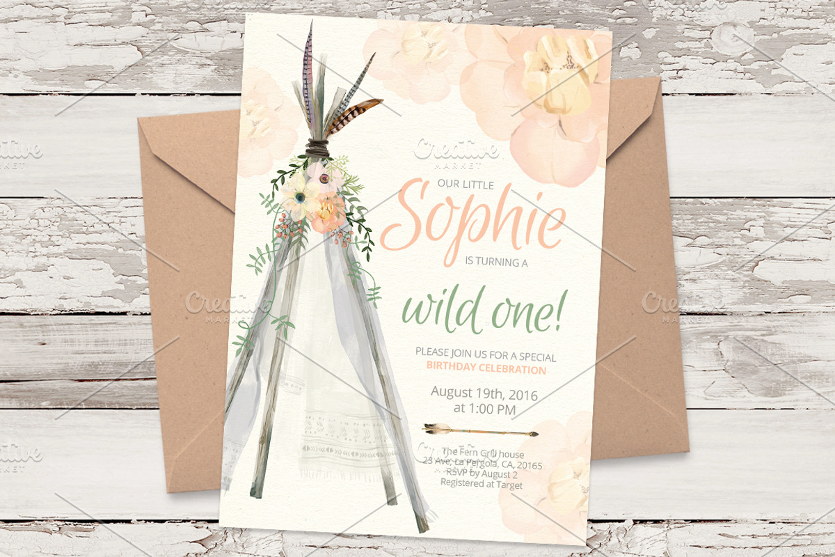 TeePee B-Day invitation template 02, an Invitation Template by Talent Supplies