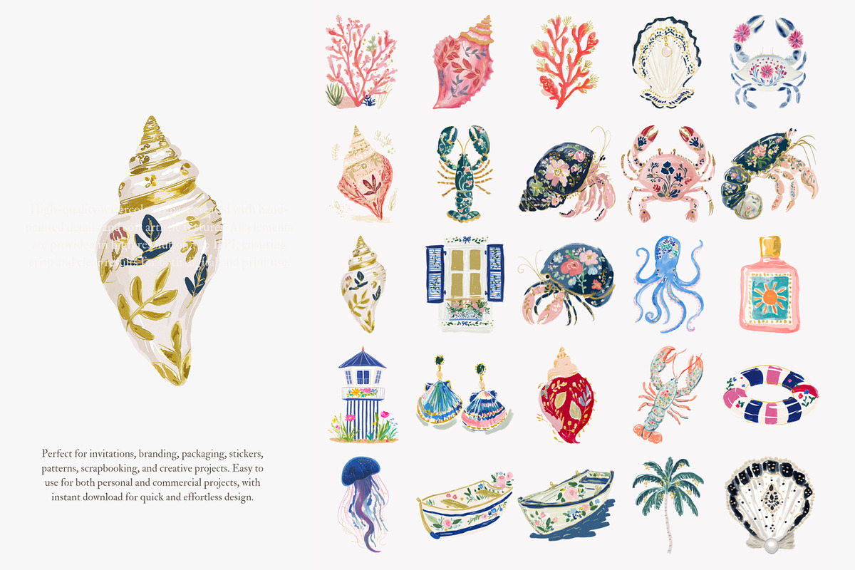 Preppy coastal clipart png set, a Decorative Illustration by Patishop Art (Photo 8 of 12)
