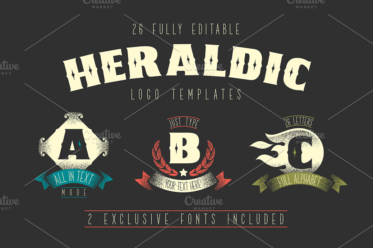 26 Heraldic Logo Templates + 2 Fonts, a Branding & Logo Template by Gleb Guralnyk (Photo 1 of 5)