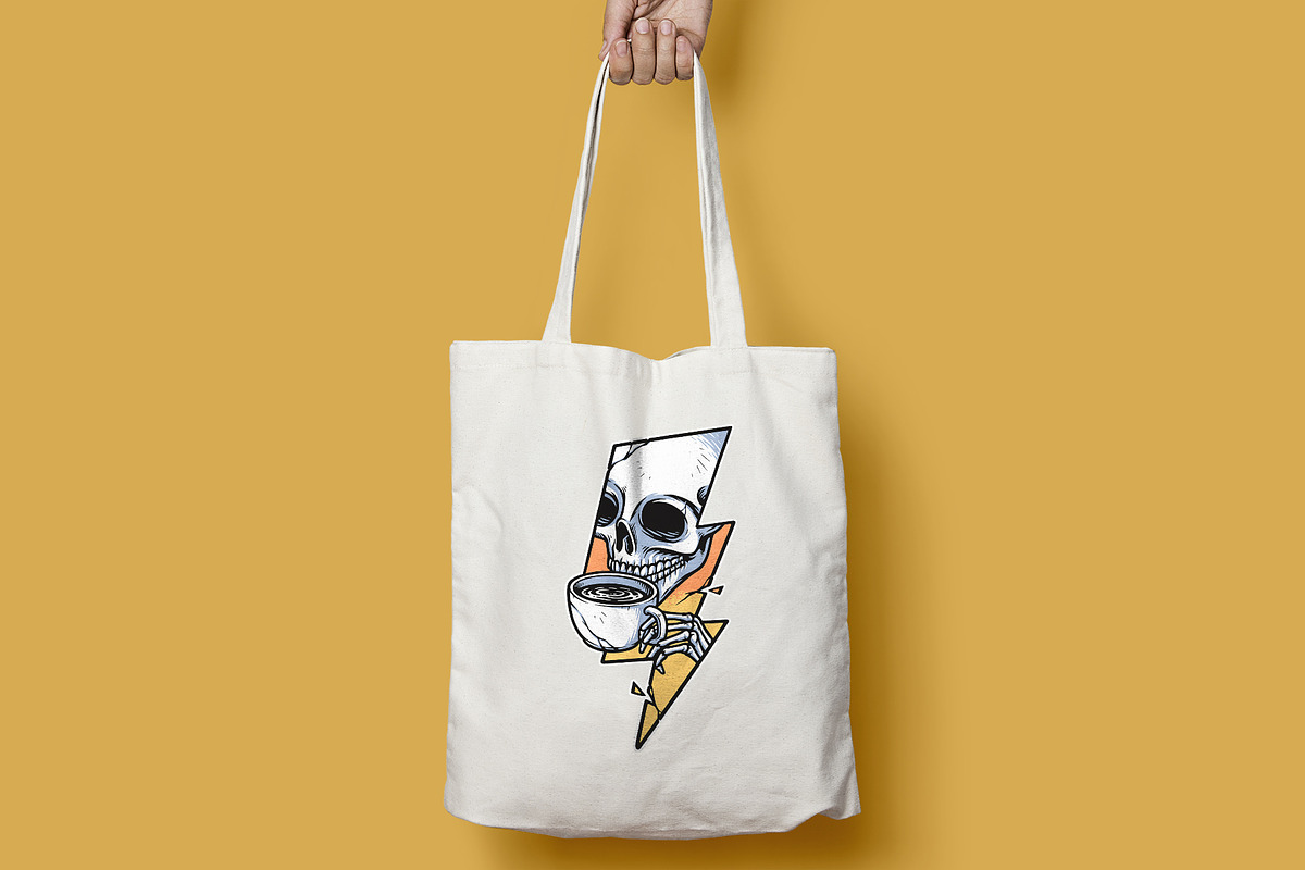 skull drinking coffee and lightning, an Illustration by gunaonedesign (Photo 4 of 4)