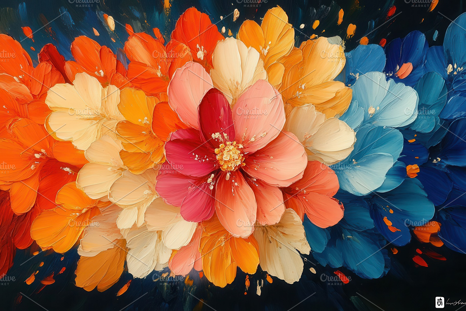 Vibrant floral composition featuring, a Photo by Tanuart