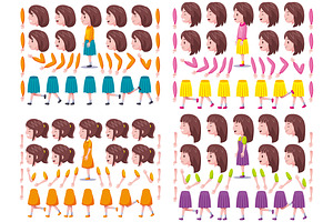 Left View Cute Girl Characters Pack