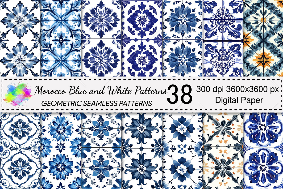 Morocco Blue and White Patterns, a Pattern Graphic by Canvas Craft (Photo 1 of 9)