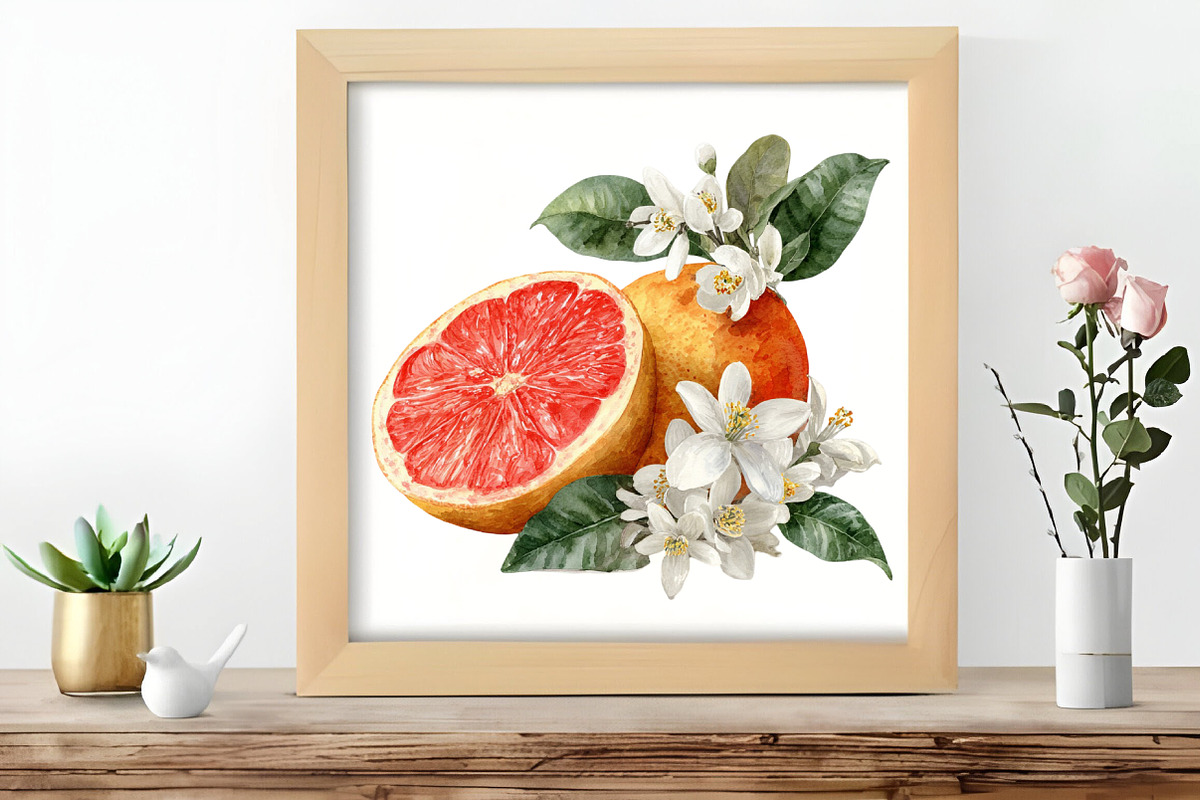 Watercolor Flower And Orange Clipart, an Illustration by DreamCafeArt (Photo 6 of 7)