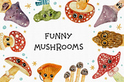 Funny mushrooms. Kids illustrations, a Graphic by Murvin (Thumbnail 1 of 9)