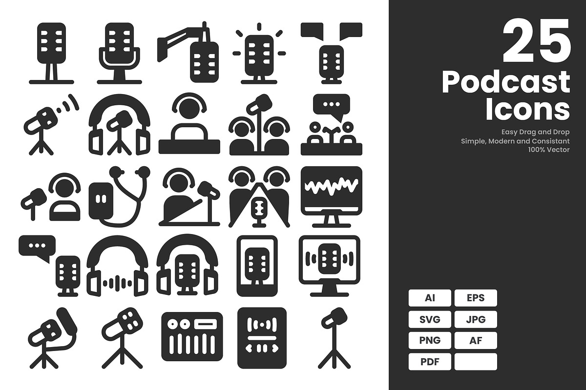 25 Podcast Icon Pack, a Solid Icon by erifqizeicon (Photo 3 of 3)