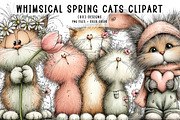 Whimsical Spring Cats Clipart, an Illustration by CreationArt (Thumbnail 1 of 7)