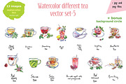 Watercolor tea-5 vector set, an Illustration by miminoshka (Thumbnail 3 of 10)