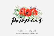 Poppies. Watercolor clip art., an Illustration by Anyuka (Thumbnail 1 of 5)