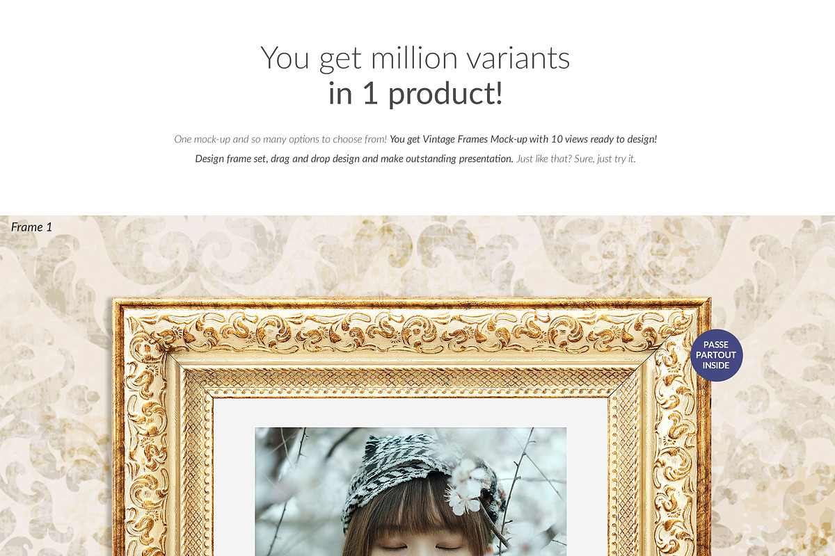 Vintage Frame Kit 10xMock-ups, a Print Template by Mocca Mockups Store (Photo 3 of 6)