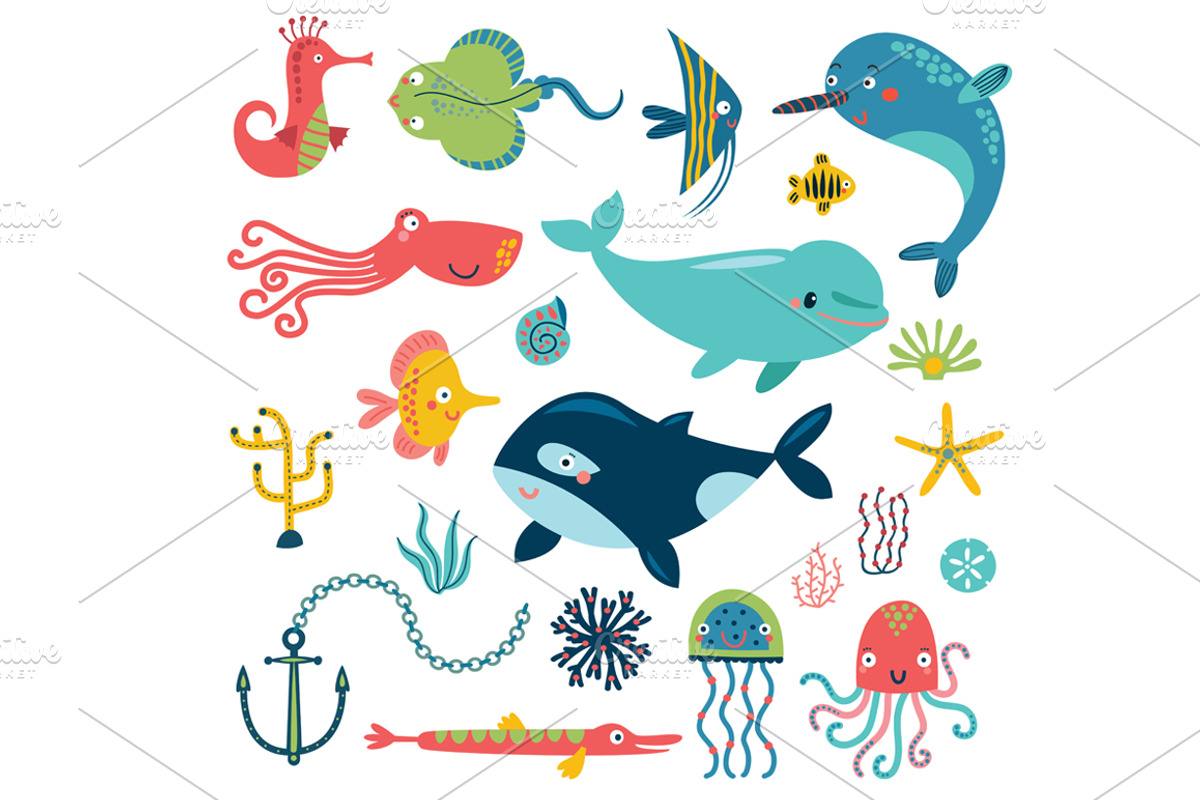 SEA cute vector set, an Animal Illustration by Anna Guz's Store (Photo 2 of 5)