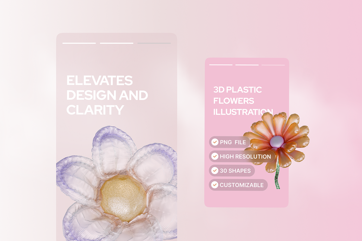 3D Plastic Flowers Illustration, an Object Graphic by Illustrava (Photo 4 of 7)