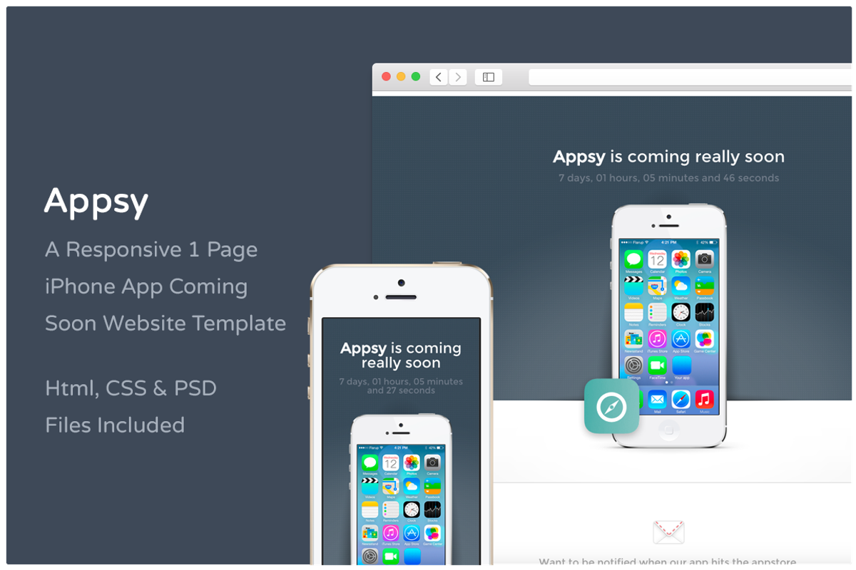 Appsy - Coming Soon Website Template, an App Template by Jamie Peak (Photo 1 of 4)