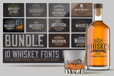 Whiskey Fonts Bundle, a Script Font by Vozzy Vintage Fonts