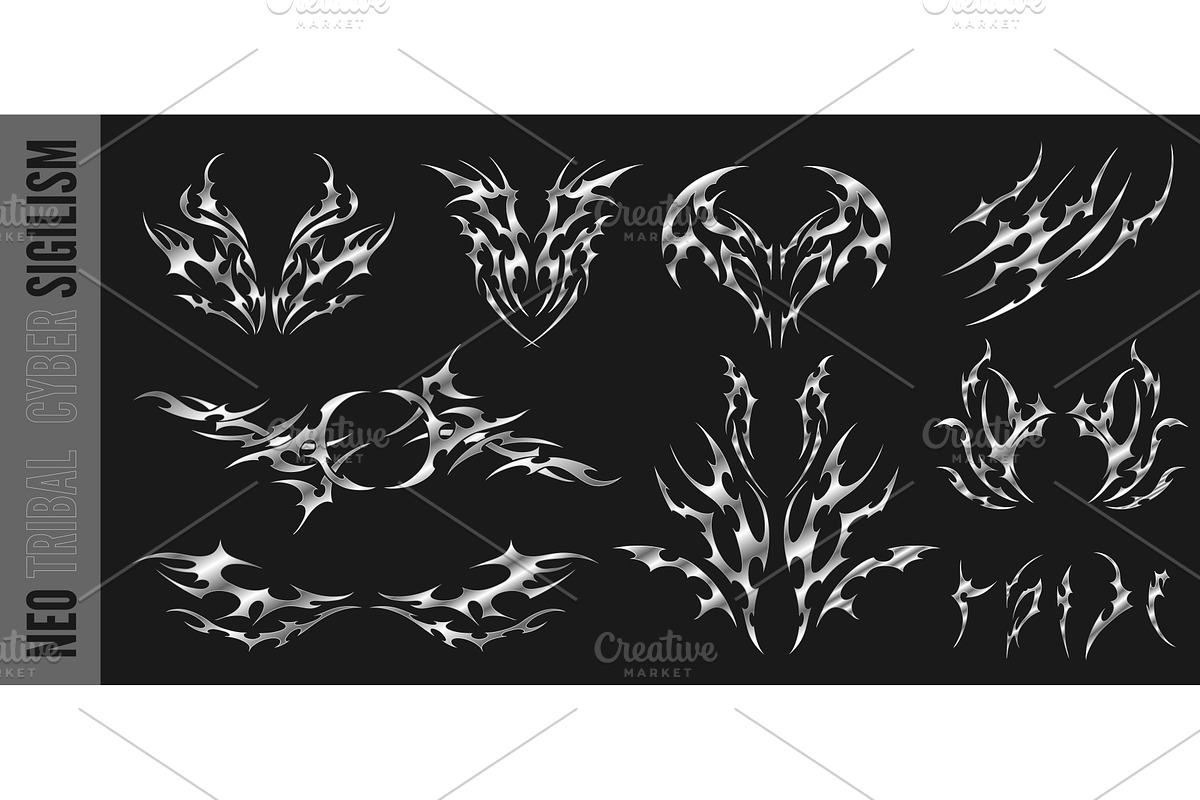 Neo tribal chrome metal element, an Object Illustration by Sabelskaya
