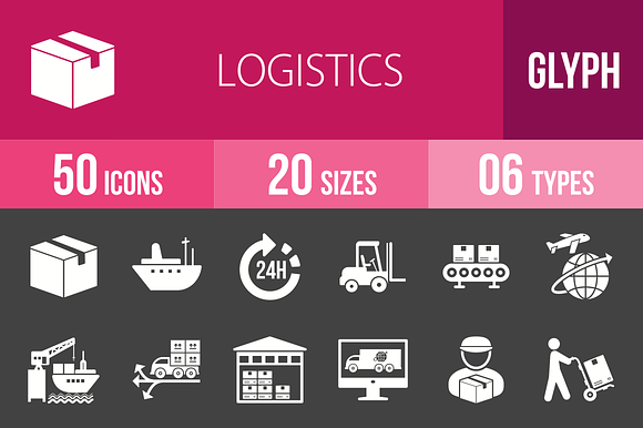 50 Logistics Glyph Inverted Icons